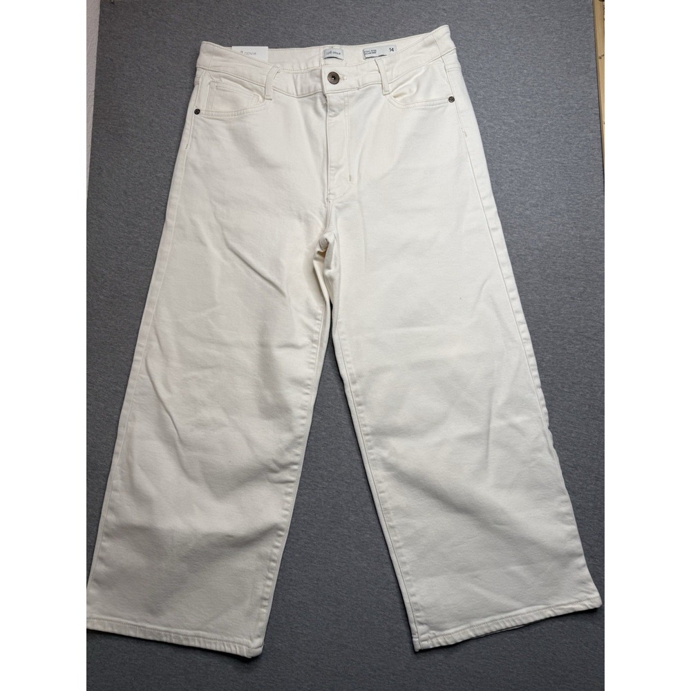 NEW J.Jill High-Rise Full-Leg Crop Jeans Womens Size 14 Wide Leg Denim Ivory